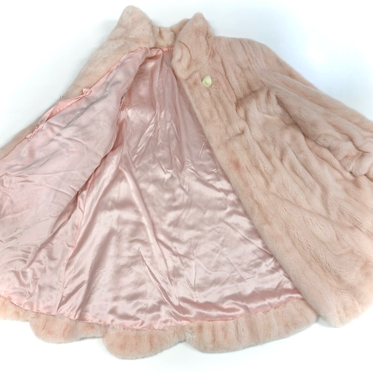 35k2《極希少》Pellice Moda ペリーチェモーダ 染めミンク ロングコート 98cm 裾ウェーブデザイン ピンク 最高級本毛皮 MINK FUR レアカラーt18r