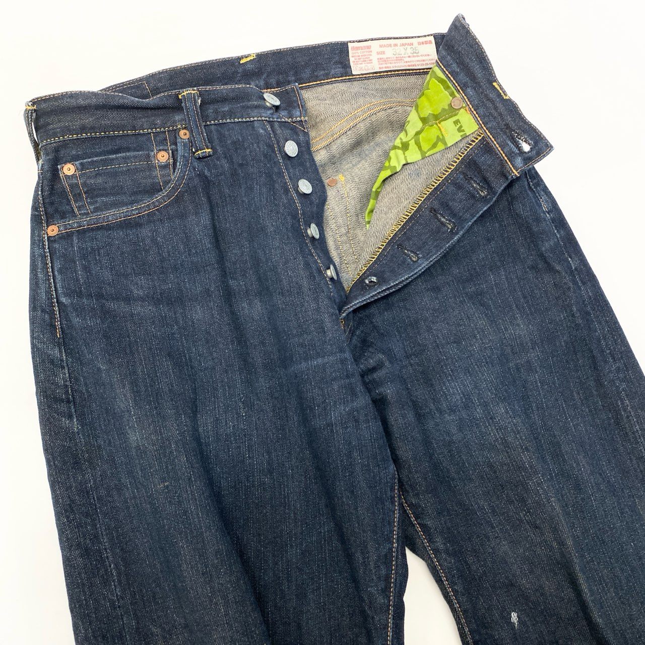 58c5 EVISU エヴィス No2 カモメ デニムパンツ サイズ32 インディゴ イエロー ジーンズ DENIM PANTSt18r