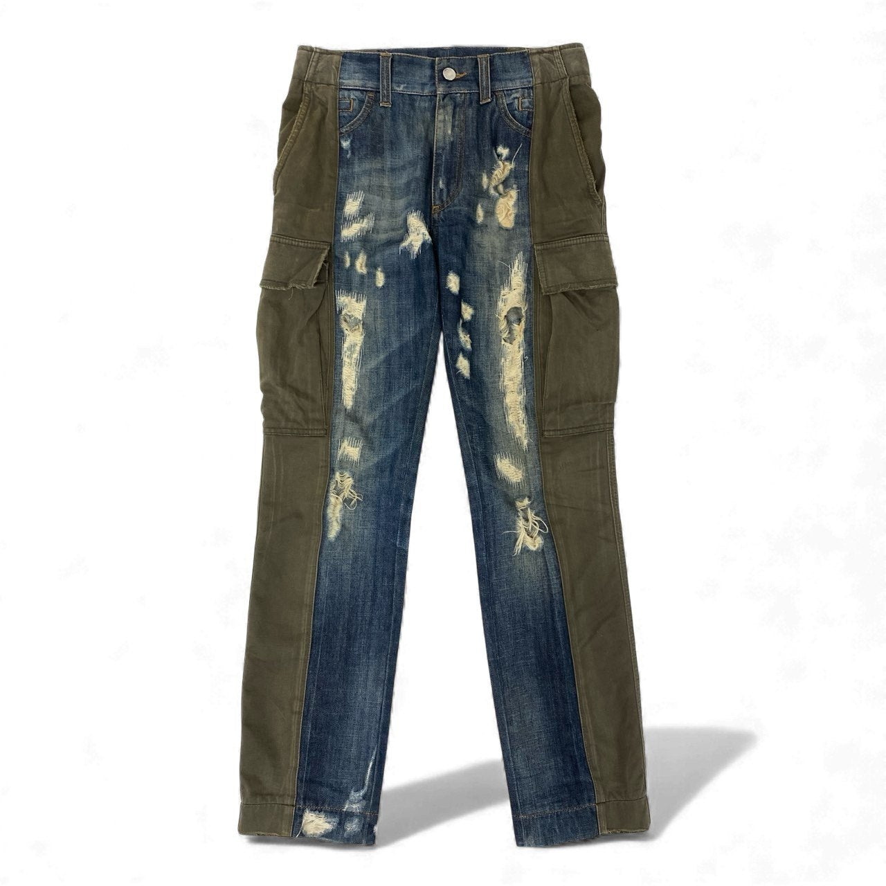 66k11 DOLCE&GABBANA ドルチェ＆ガッバーナ クラッシュ加工 ドッキングパンツ デニム カーゴパンツ サイズ44 メンズ 男性用 ボトムk02i