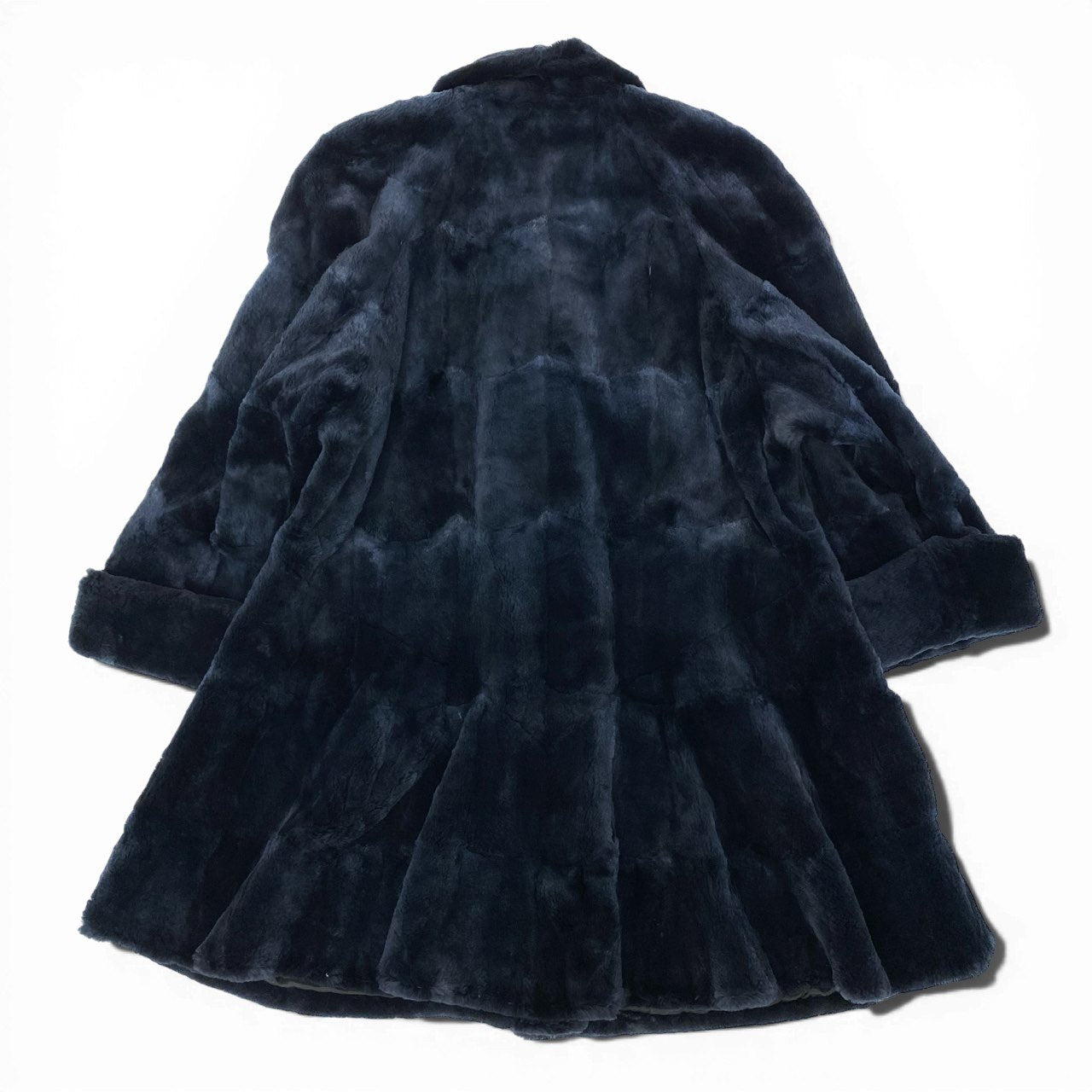 35a15 希少デザイン シェアードファー ロングコート サイズF ダークブルー 本毛皮 Dark Blue Shared Fur Coatt18r