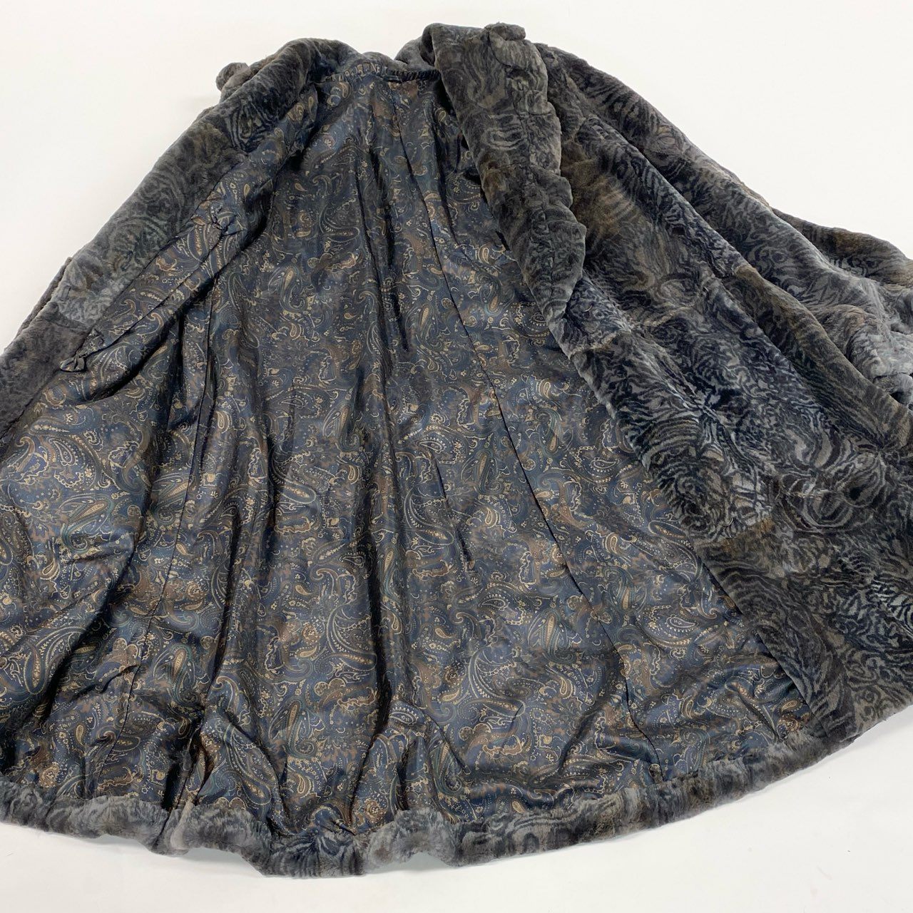 7b22 希少デザイン シェアード ロングコート サイズF パープル 本毛皮 総柄 Shared Fur Long Coatt18r