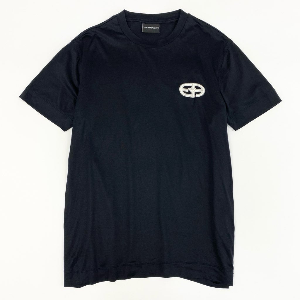 4f7 EMPORIO ARMANI エンポリオアルマーニ 半袖Ｔシャツ カットソー Tシャツ イーグル ロゴ刺繍 ストレッチ素材 サイズM ダークネイビー  メンズ 紳士服