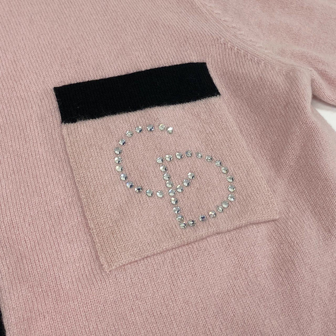 2L27 Vintage Christian Dior ヴィンテージ クリスチャンディオール Cashmere100% カシミヤニット Rhinestone Logo Knit Cardigan カーディガン レディース 女性用k02i