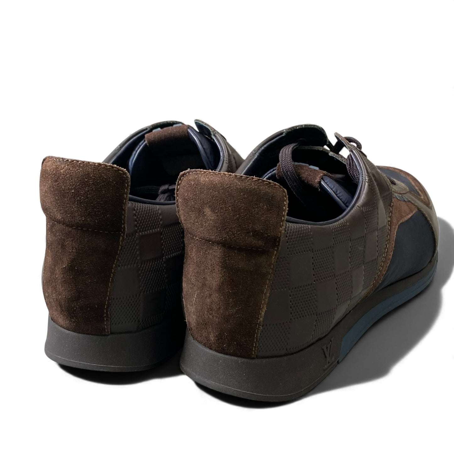 1L11 LOUIS VUITTON ルイヴィトン ダミエアンフィニ レザースニーカー ローカットスニーカー サイズ8 ブラウン/ネイビー メンズ 男性用 靴 シューズk02i