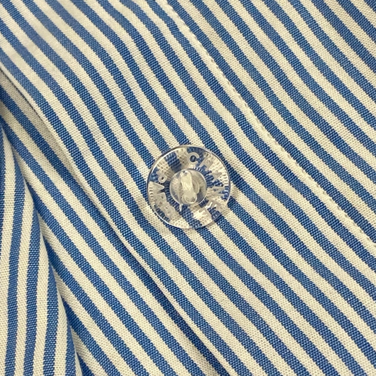 j1 CHANEL シャネル 1999 CCロゴ ストライプ 半袖シャツ Short-Sleeve Striped Shirt with CC Logo Size 40 Blue/White 100% Cotton Women'st18r