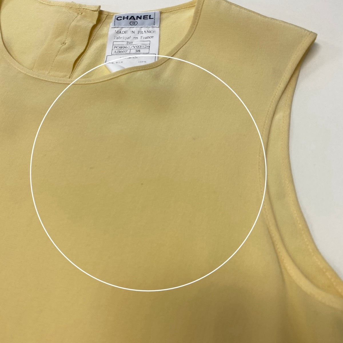 Ch1 CHANEL 1997年 クルーズコレクション ノースリーブシルクブラウス PO8961 38サイズ イエロー シルク100％ レディース 女性用ta2
