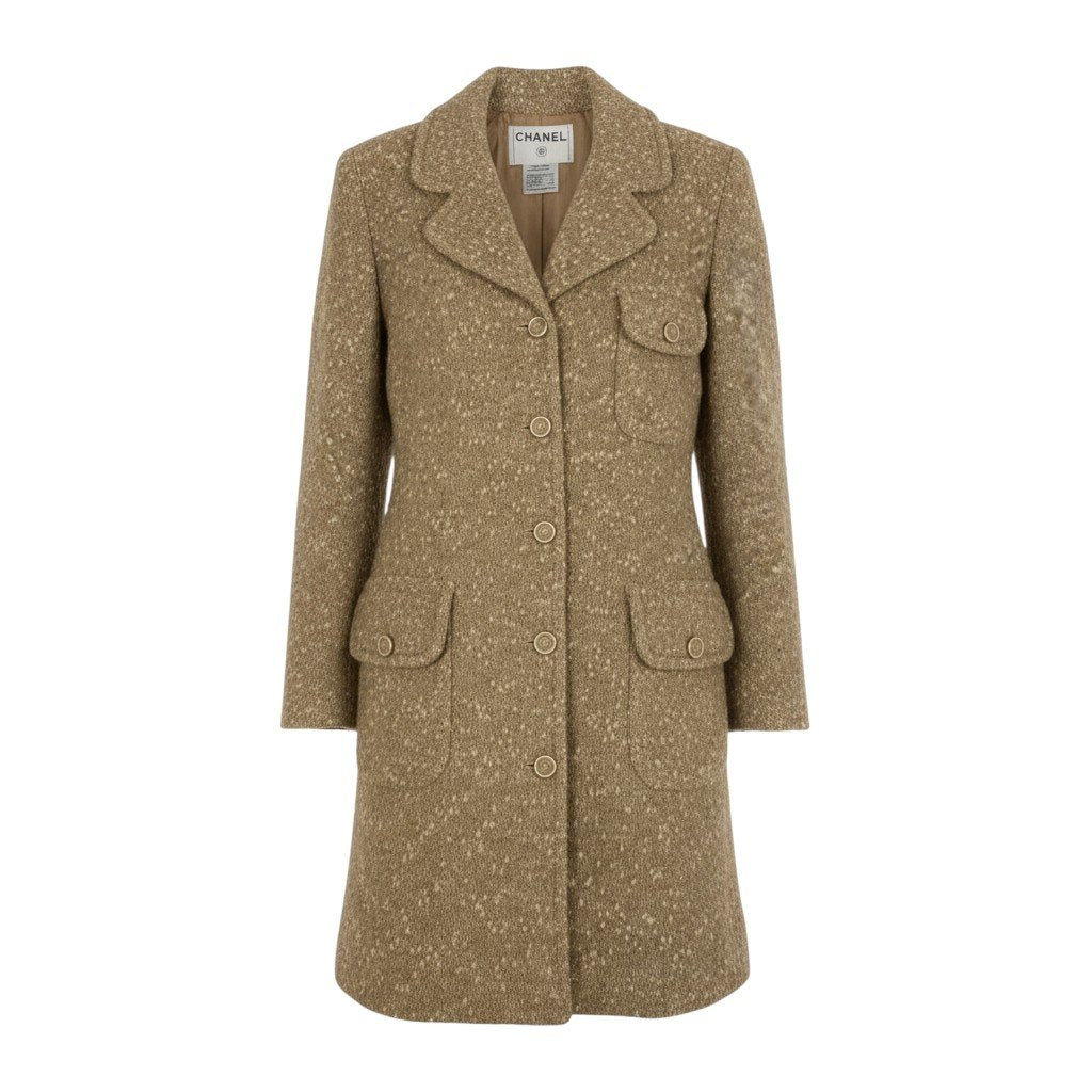 i22 CHANEL シャネル 01A CC クリアボタン ツイードコート Vintage CC Clear Buttons Tweed Coat Beige P18340 Size38 ベージュt18r