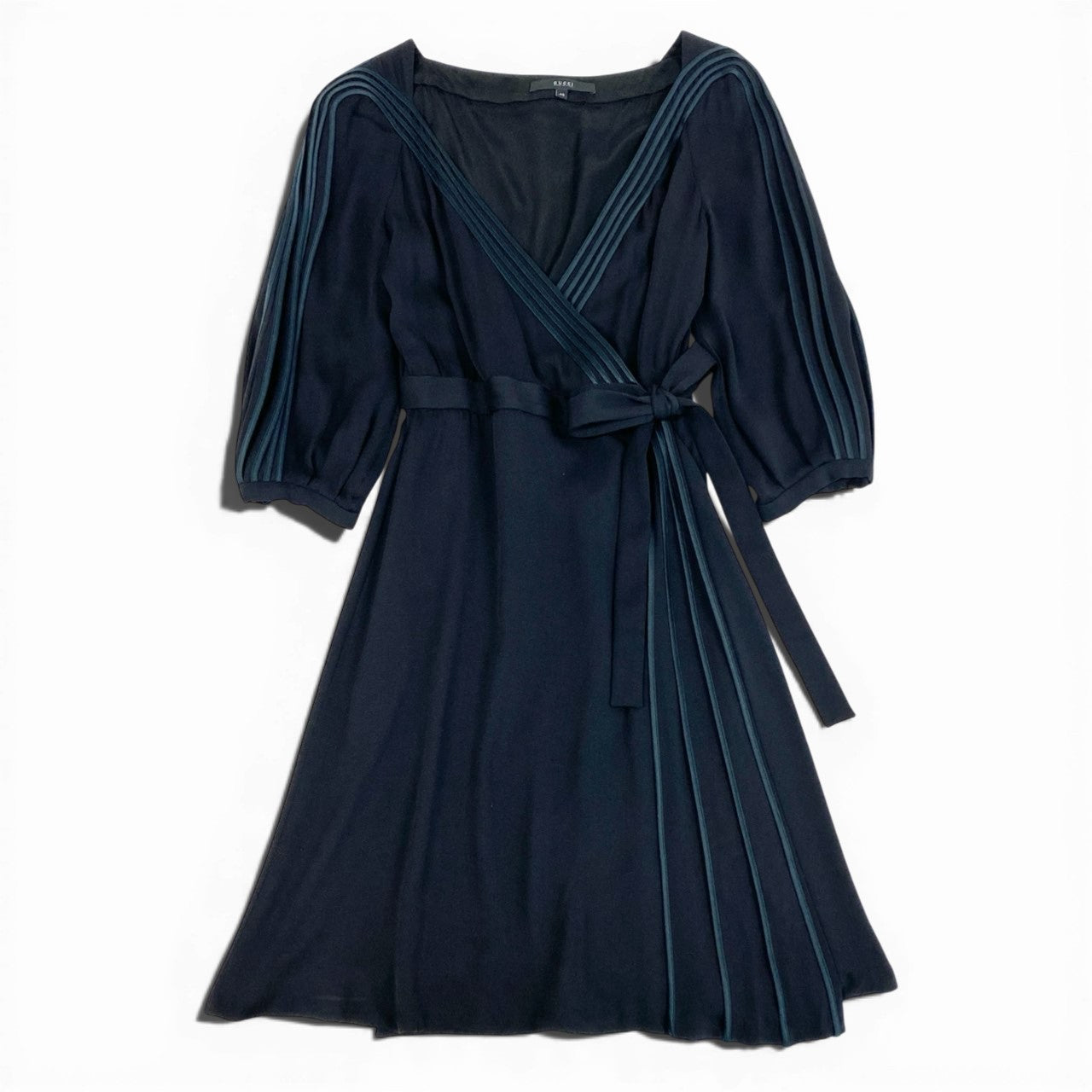 b23 GUCCI グッチ トムフォード期 ウエストリボン カシュクール 長袖ワンピース サイズ40 ブラック レディースk02i