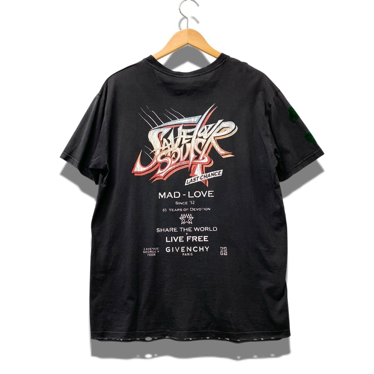 44b17 GIVENCHY ジバンシィ 半袖Tシャツ プリントTシャツ ディストレイスト加工 Sサイズ ブラック コットン100％ メンズ 男性用u02t