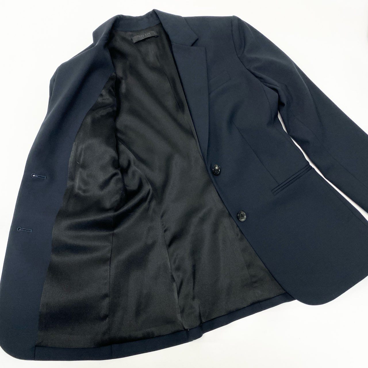 83b23【美品】The Row ザロウ スーツセットアップ テーラードジャケット テーパードパンツ 0サイズ ダークネイビー レディース 女性用u02t