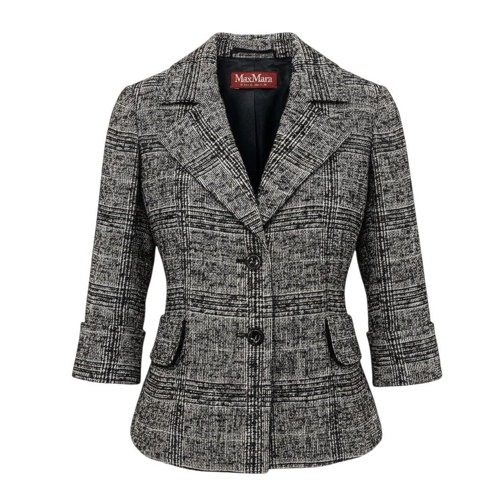 2h16 【美品】 Max Mara STUDIO マックスマーラ テーラードジャケット ショートコート アルパカ モヘア混 サイズ36 ブラック レディース 女性用u02t