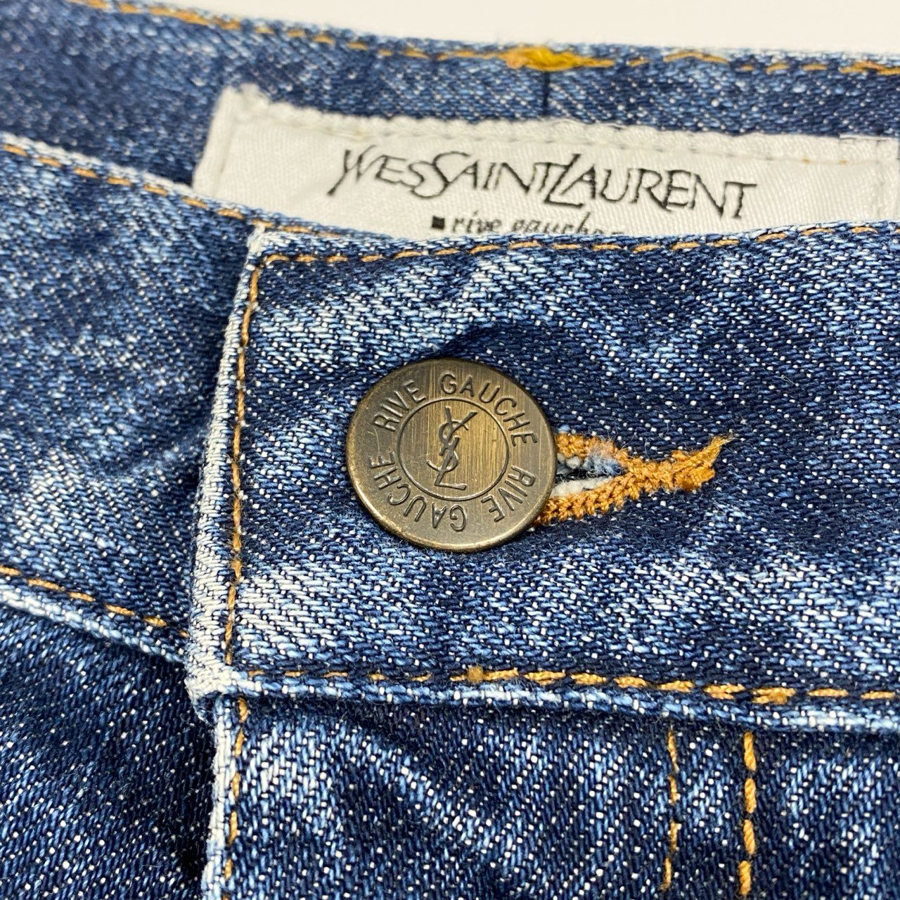 Ia14 Yves Saint Laurent ヴィンテージ イヴサンローラン YSLロゴ バックポケット フレアデニム デニムパンツ サイズ44 インディゴ コットン100 レディース 女性用 ボトムk02i