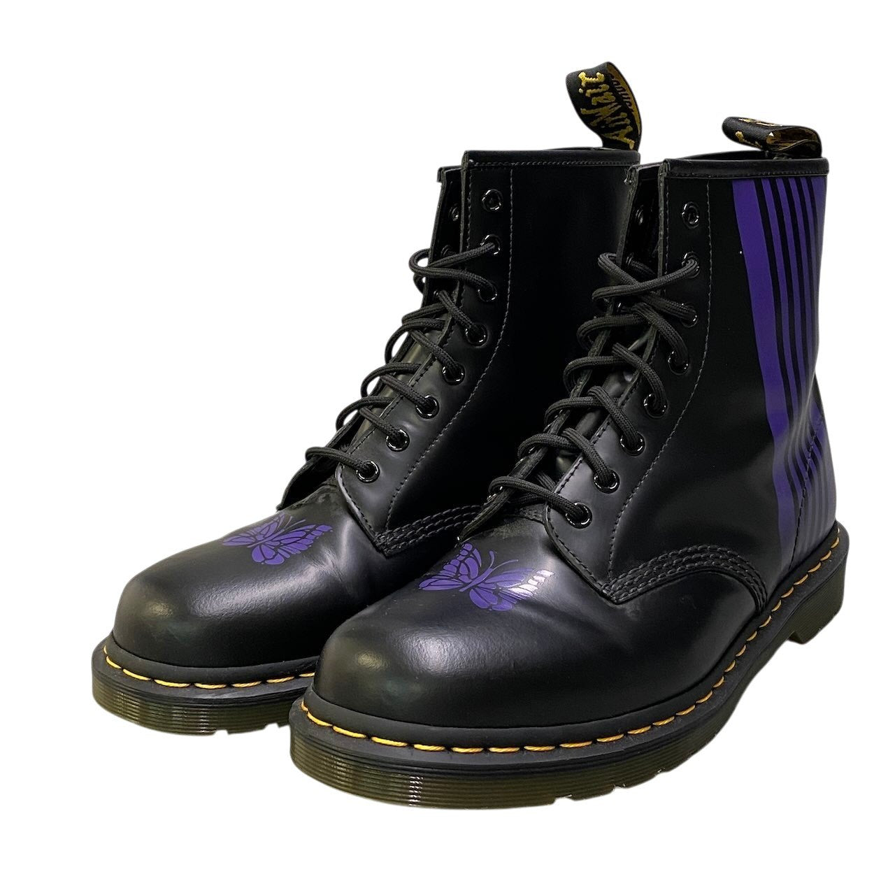 3e18 【美品】Dr.Martens × NEEDLES ドクターマーチン ニードルズ 60周年記念 1460 NEEDLES 8ホールブーツ パピヨン UK10 ブラック パープル レザー メンズ 男性用k02i