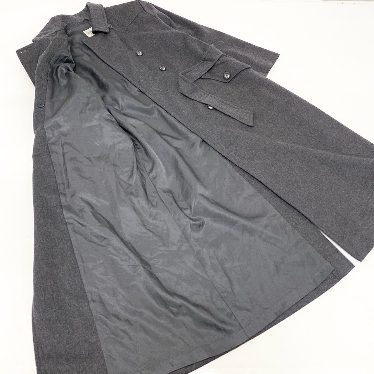 4k23 jun ashida ジュンアシダ ステンカラーコート ロングコート ダブルブレスト オリラグ混 レディース 女性用 L ダークグレーu02t