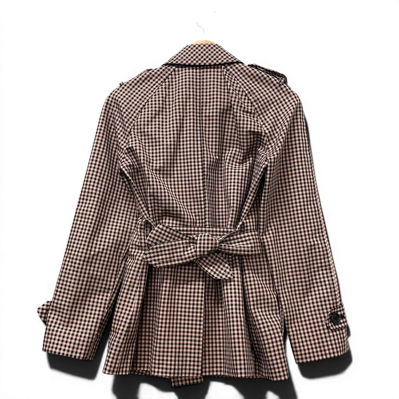 17f18【美品】 COACH コーチ トレンチコート ハーフコート ギンガムチェック 裏地シグネチャー サイズXS ブラック ピンク レディース 女性用u02t
