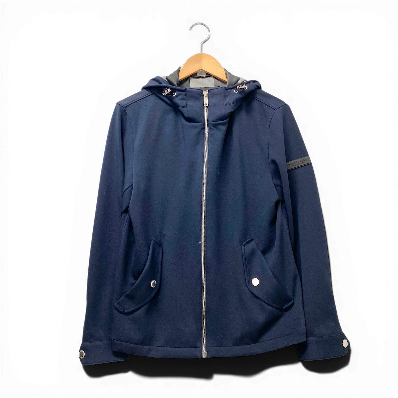 40f15 BLACK LABEL CRESTBRIDGE ブラックレーベルクレストブリッジ ジップアップ ナイロンパーカー  伸縮ストレッチ サイズＭ ネイビー メンズ 紳士服u02t