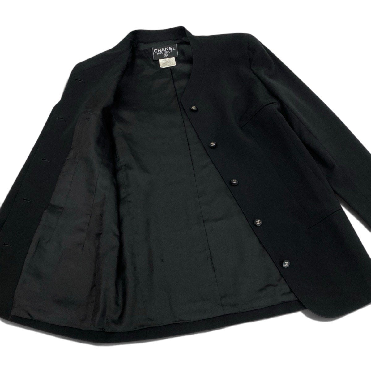 i22 CHANEL シャネル ヴィンテージ CCボタン ラウンドネックジャケット Vintage CC Button Round Neck Jacket P06469 Size40 ブラックt18r