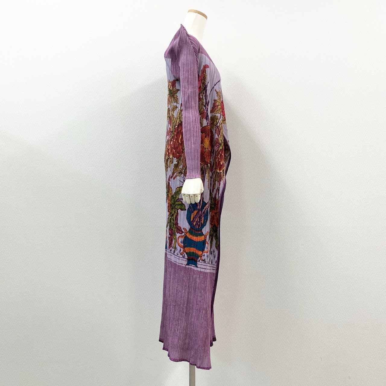 16a24 【美品】 PLEATS PLEASE プリーツプリーズ イッセイミヤケ ロングカーディガン ワンピース 牡丹 セットアップ 1998 PP84-JH517 3 パープル レディース 女性用k02i