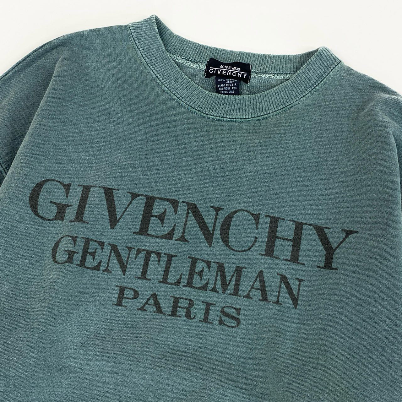 32j3《希少》 GIVENCHY ジバンシー USA製 Vintage Sweat ヴィンテージ スウェット トレーナー L グリーン フェード感◎ オーバーサイズt18r