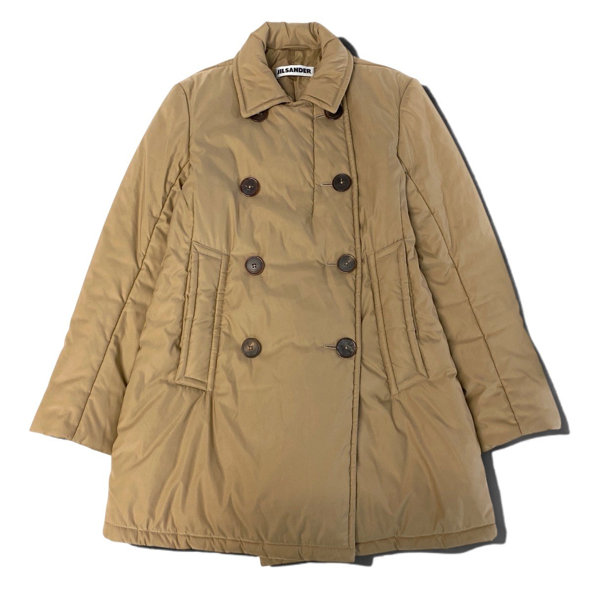 j26 【美品】JILSANDER パファーコート ダブルブレスト 中綿コート 38サイズ ベージュ ポリエステル100％ レディース 女性用k02i
