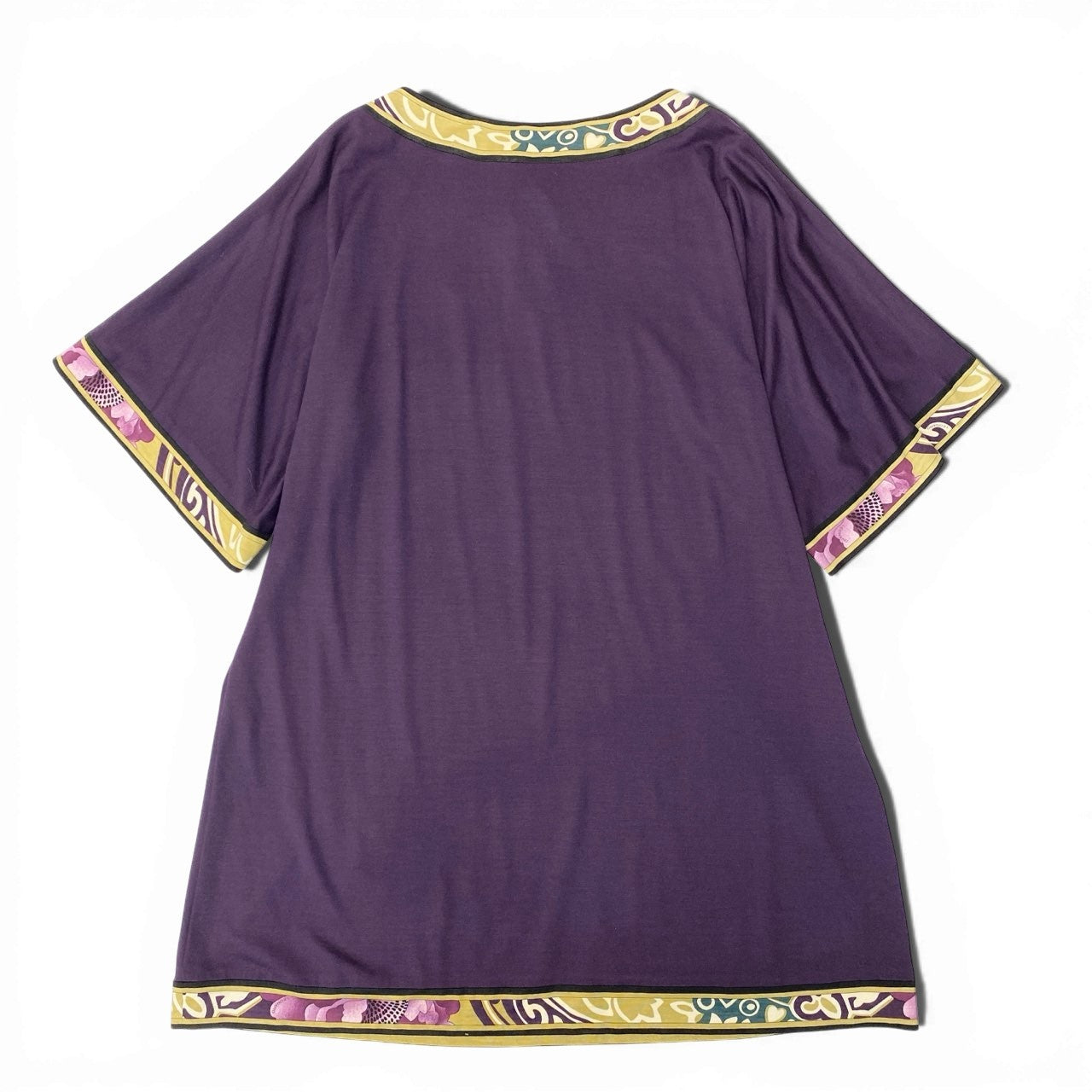 76a28 LEONARD FASHION レオナール オーバーサイズ ワンピース 半袖 カットソーワンピース 身幅ゆったり〇  レディース 女性用 Lサイズ パープル ウール シルクu02t