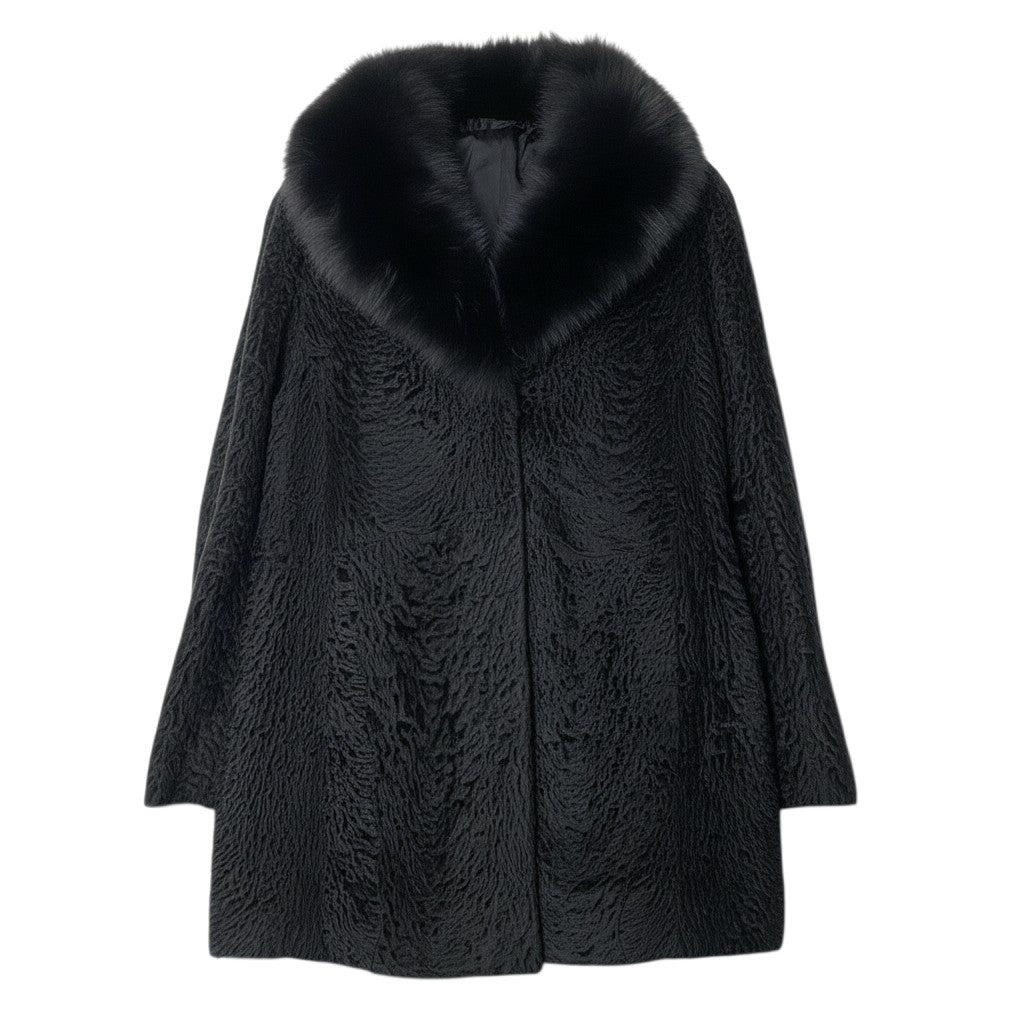 14i20 フォックスファー カルガンラム コート サイズ15 ブラック 本毛皮 Fox Fur ＆ Karakul Lamb Fur Coatt18r