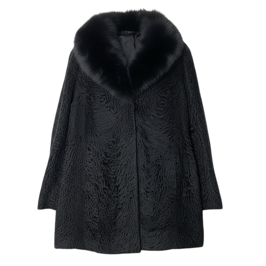 14i20 フォックスファー カルガンラム コート サイズ15 ブラック 本毛皮 Fox Fur ＆ Karakul Lamb Fur Coatt18r