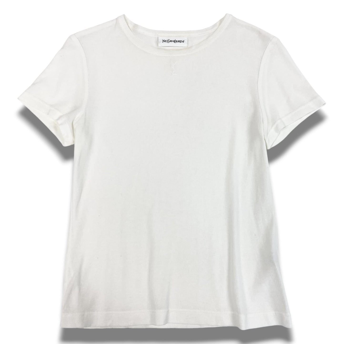 Ib20  Yves Saint Laurent イヴサンローラン フロントロゴ 半袖Tシャツ カットソー トップス M ホワイト コットン レディースu02t