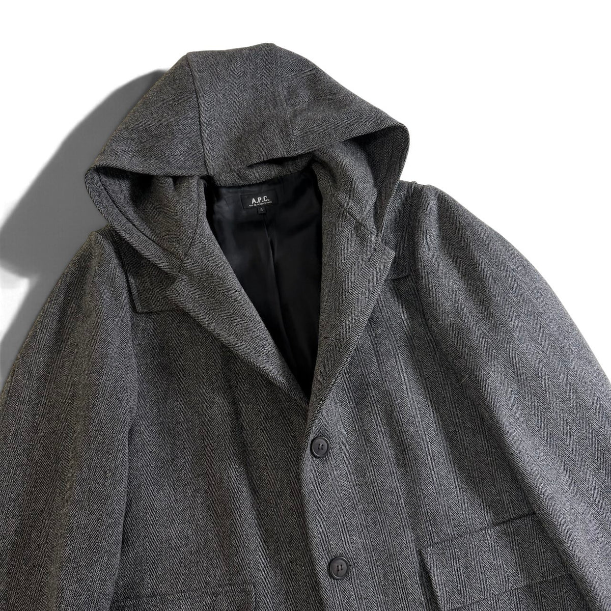 62j29 A.P.C. アーペーセー フランス製 フーデットコート ウールブレンド サイズ3 グレー系 メンズu02t
