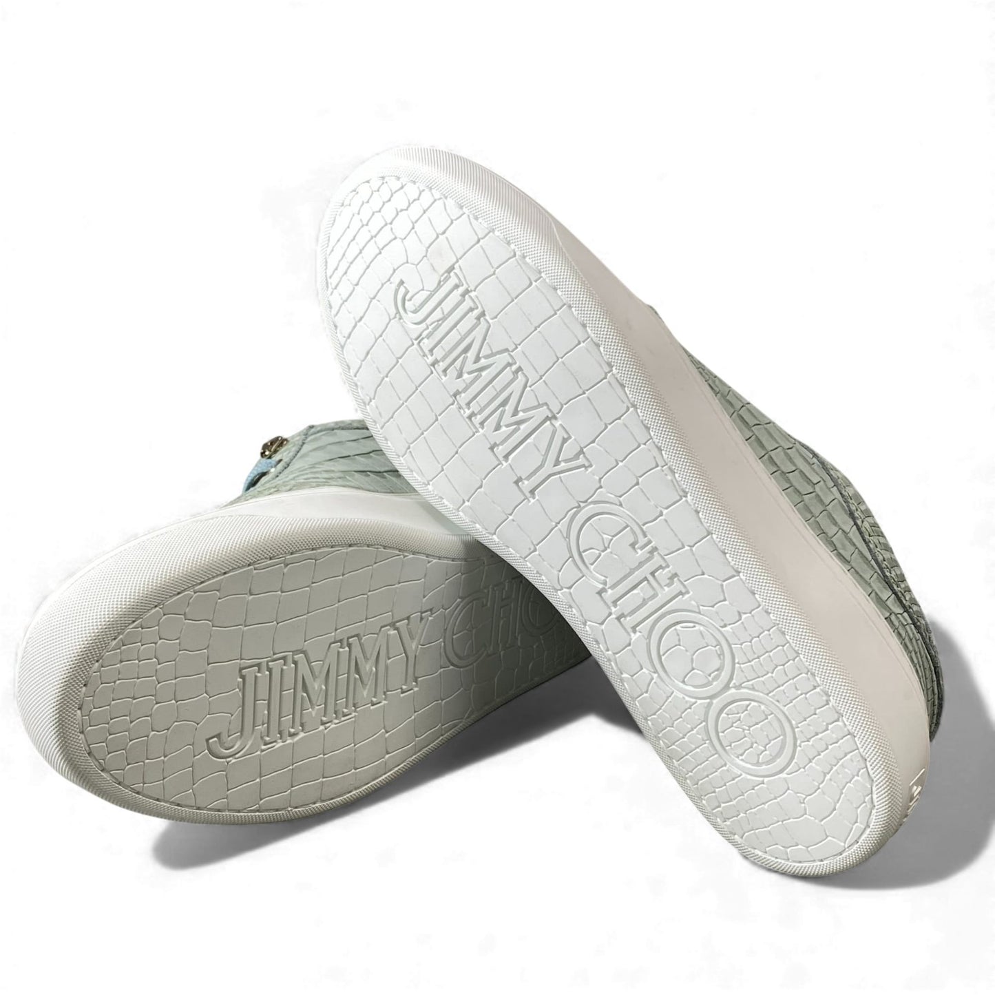 1L11【美品】JIMMY CHOO ジミーチュウ クロコ型押レザースニーカー ローカットスニーカー イタリア製 39サイズ ミントグリーン メンズu02t