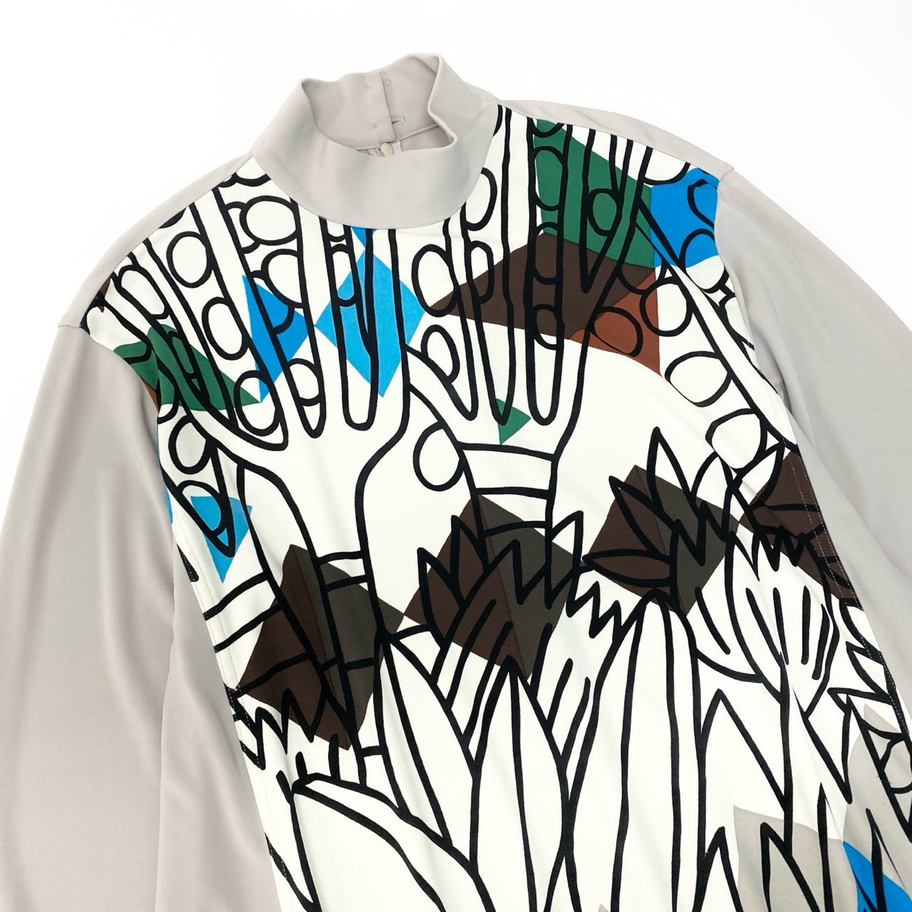 84b27 TOKUKO 1er VOL トクコプルミエヴォル ロングスリーブワンピース 膝丈 アニマルプリント 伸縮ストレッチ バックジップ レディース 女性服 サイズ9 ベージュu02t