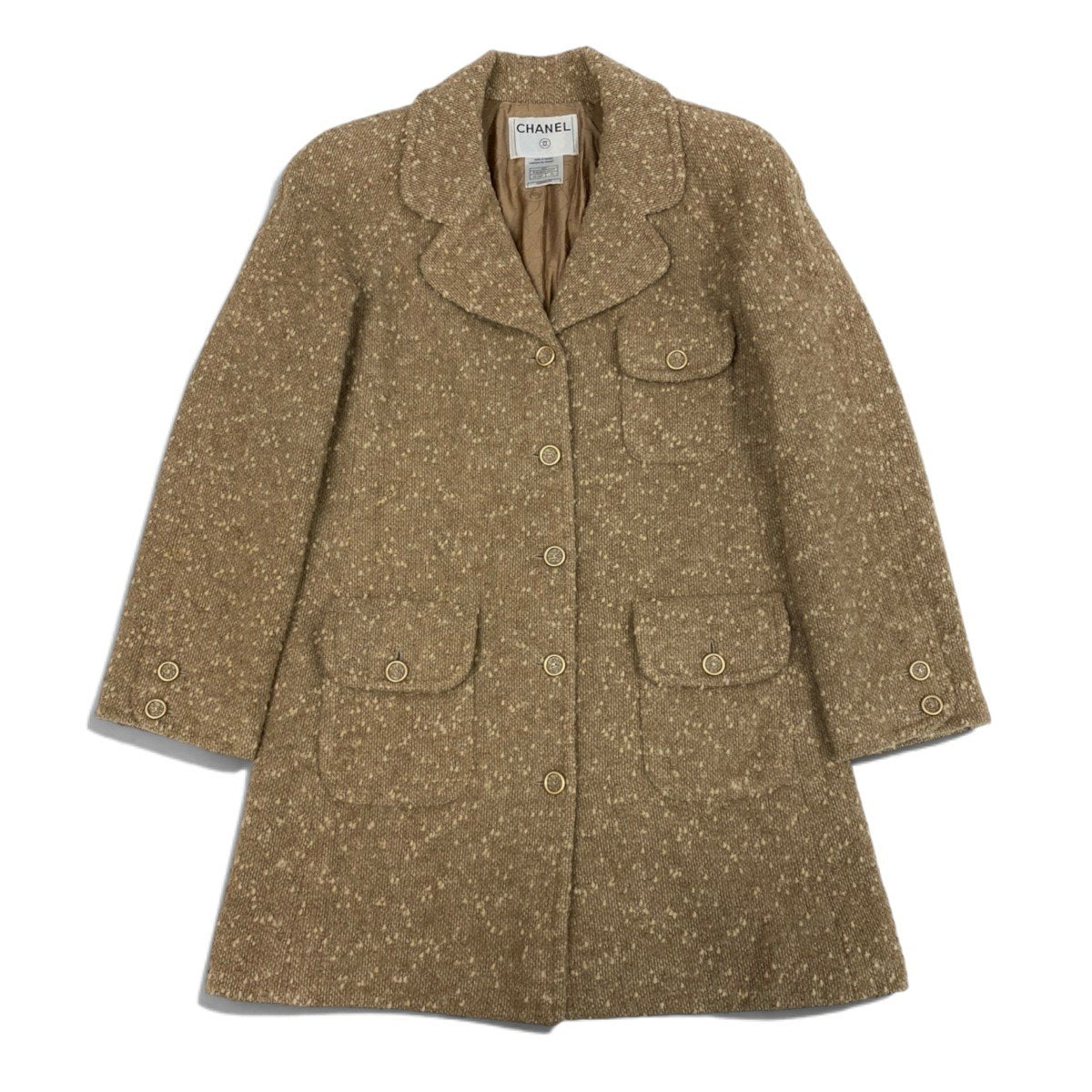 i22 CHANEL シャネル 01A CC クリアボタン ツイードコート Vintage CC Clear Buttons Tweed Coat Beige P18340 Size38 ベージュt18r