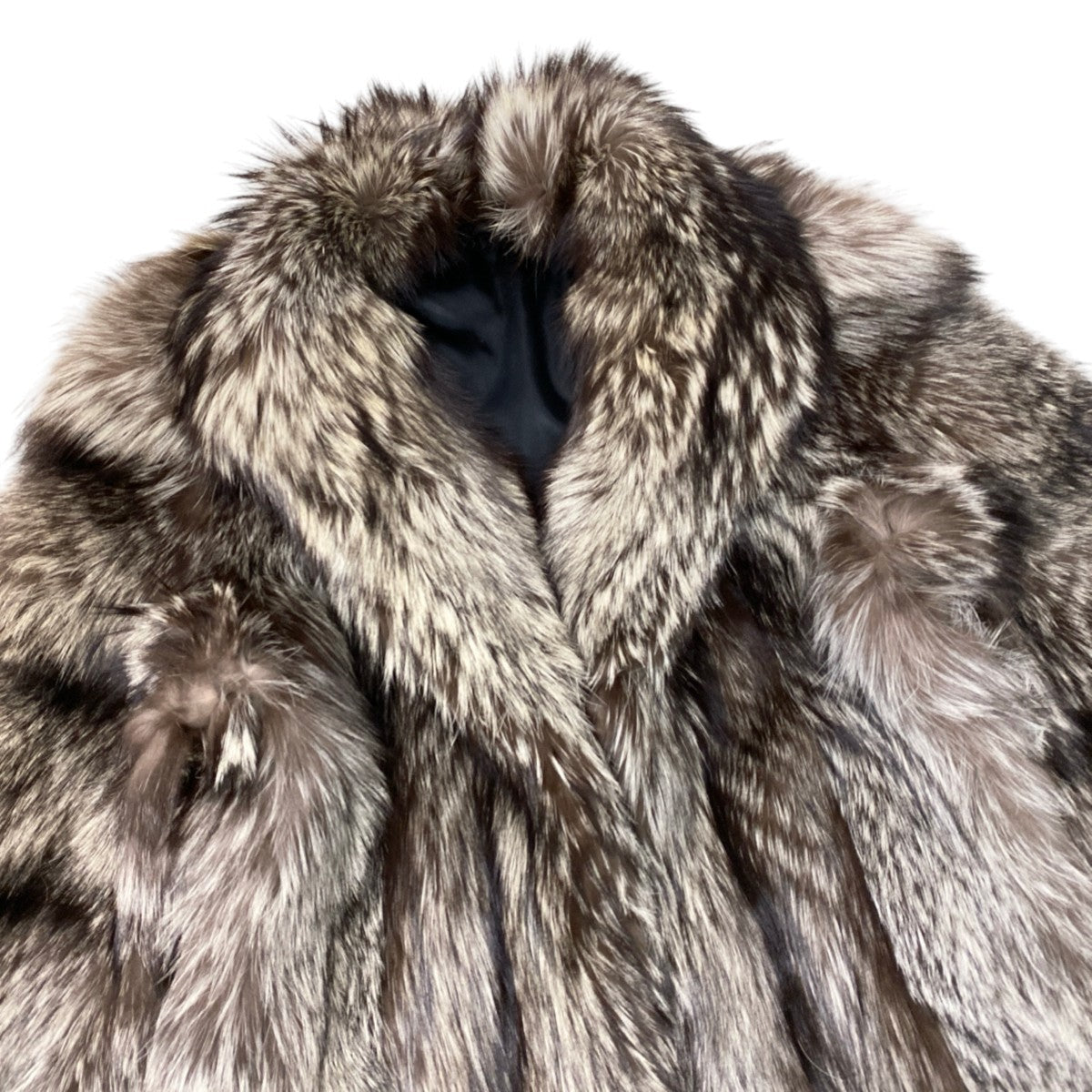 78j8 毛皮コート シルバーフォックス ボリューム 裾広がりデザインコート サイズ9 シルバー ブラウン FOX Fur レディースu02t