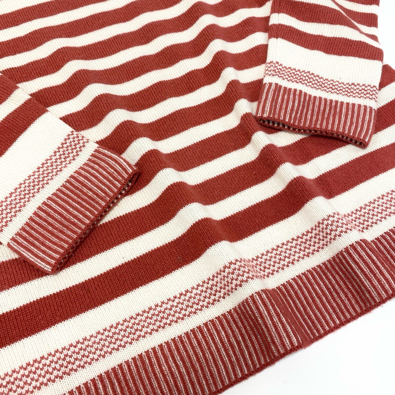 11k21 Loro Piana ロロピアーナ BABY CASHMERE カシミヤニット 長袖セーター ボーダー ハイネック メンズ 紳士服 44 レッド ホワイト カシミア100u02t