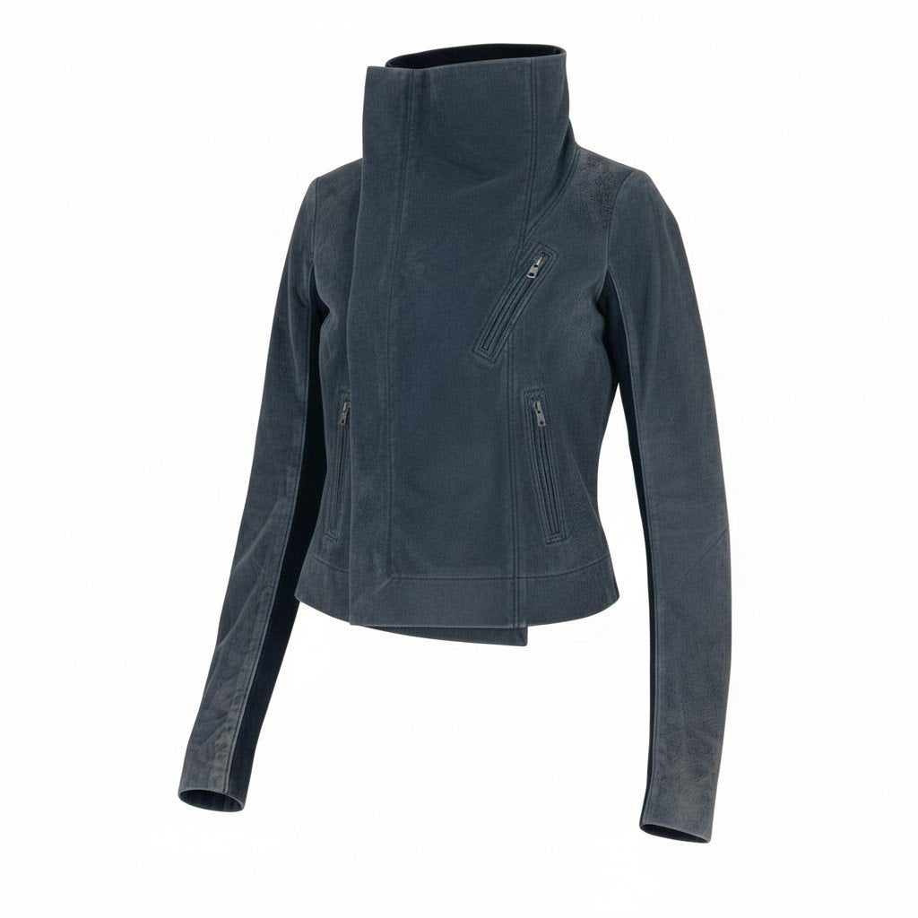 Ac2 Rick Owens リックオウエンス 2014SS ライダースジャケット レザージャケット 短丈 サイズ40 ネイビー系 レディース アウターk02i