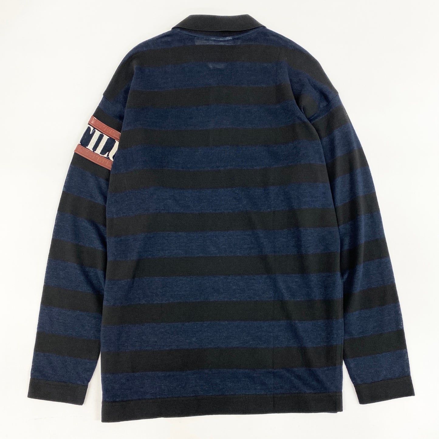 58i11 イタリア製 GIANFRANCO FERRE ジャンフランコフェレ ニットポロシャツ セーター 袖ロゴ 52 ブラック ネイビー コットンリネン メンズ 90s～00s old vintageu02t