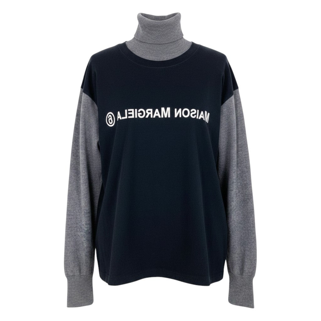 Ii4 【美品】MM6 Maison Margiela 反転ロゴ タートルネック ニットセーター Mサイズ グレー ブラック レディース 女性用u02t