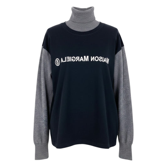 Ii4 【美品】MM6 Maison Margiela 反転ロゴ タートルネック ニットセーター Mサイズ グレー ブラック レディース 女性用u02t