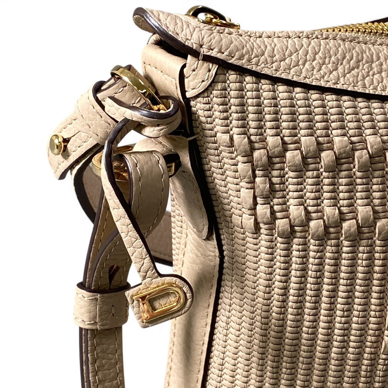 d9 【極美品】DELVAUX デルヴォー 2024年 パンスウィング  Pin Swing Toile de Cuir ベージュ イリュージョンジャガード ハンドバッグ ショルダーバッグk02i