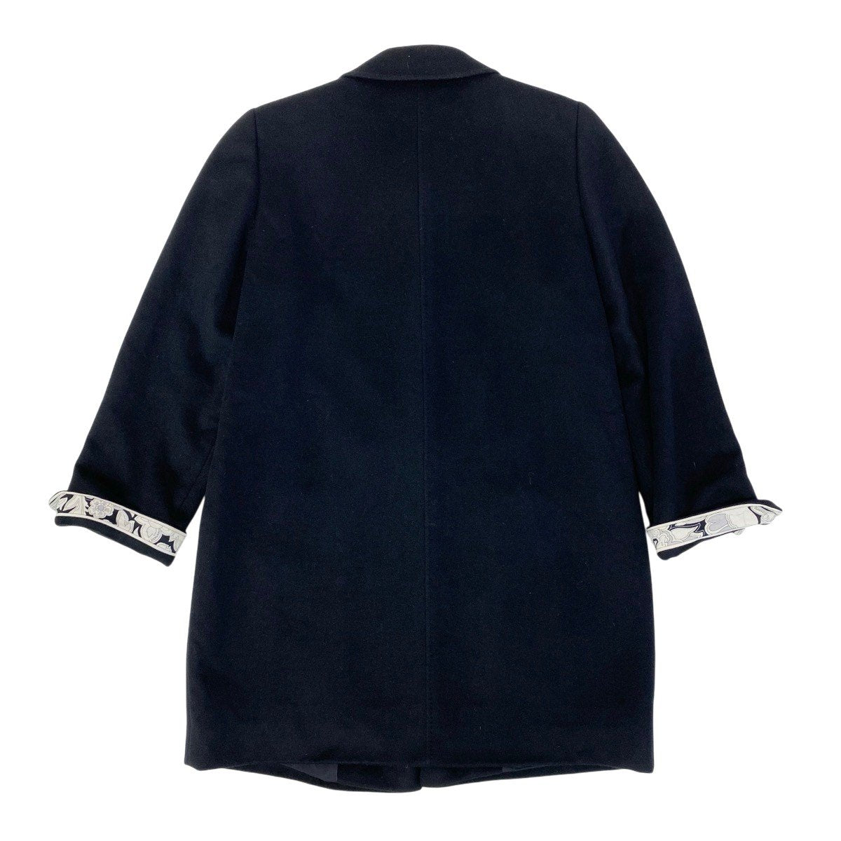 38g13 LEONARD FASHION レオナール ステンカラーコート ロング 花柄プリント サイズ11AR ブラック カシミヤ100％ レディース 女性用o07t