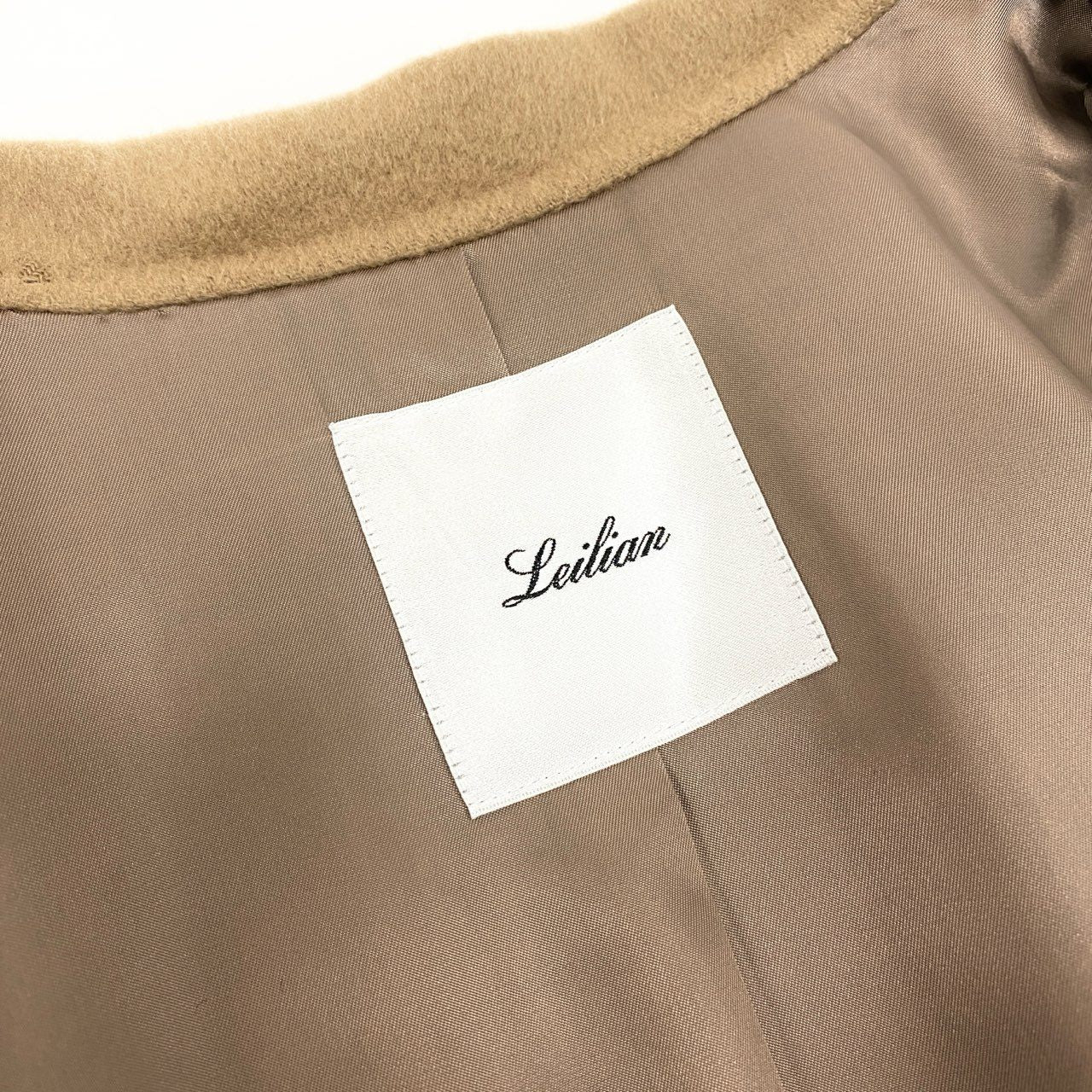 79k21 近年 Leilian レリアン ステンカラーコート カシミヤコート 切替チェック柄 レディース 女性用 9 ベージュ カシミア100％u02t