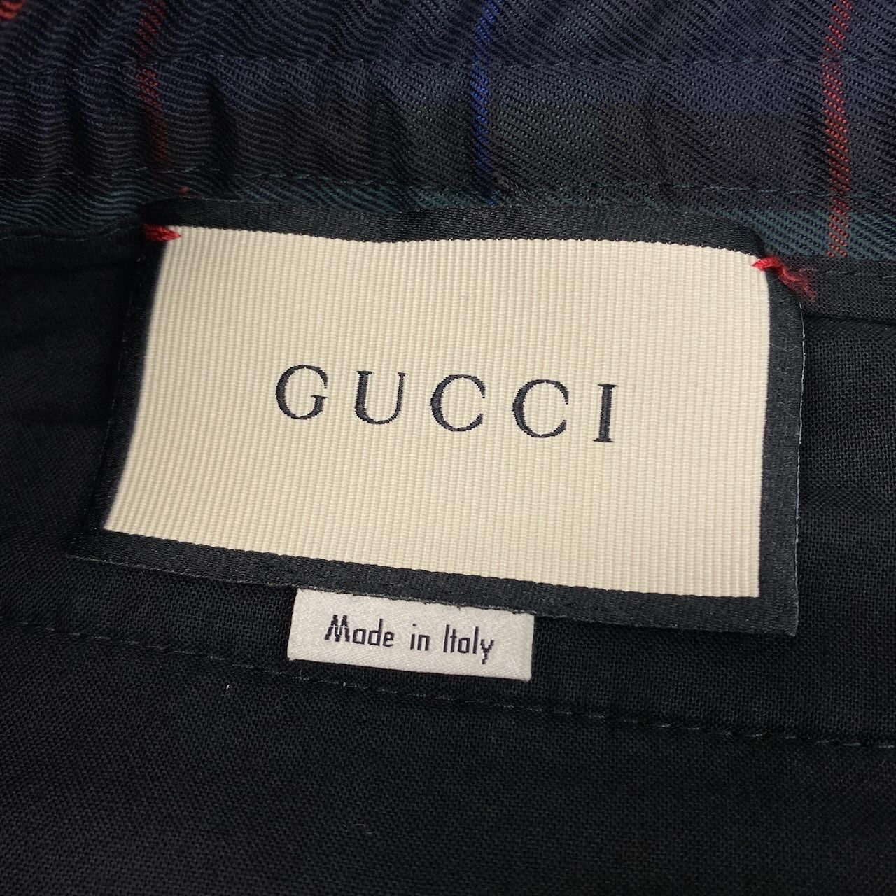 41e14 GUCCI グッチ サイドラインチェックパンツ BEE 蜂 刺繍 タータンチェック イタリア製 52サイズ グリーン系 ウール100％ メンズ 男性用u02t