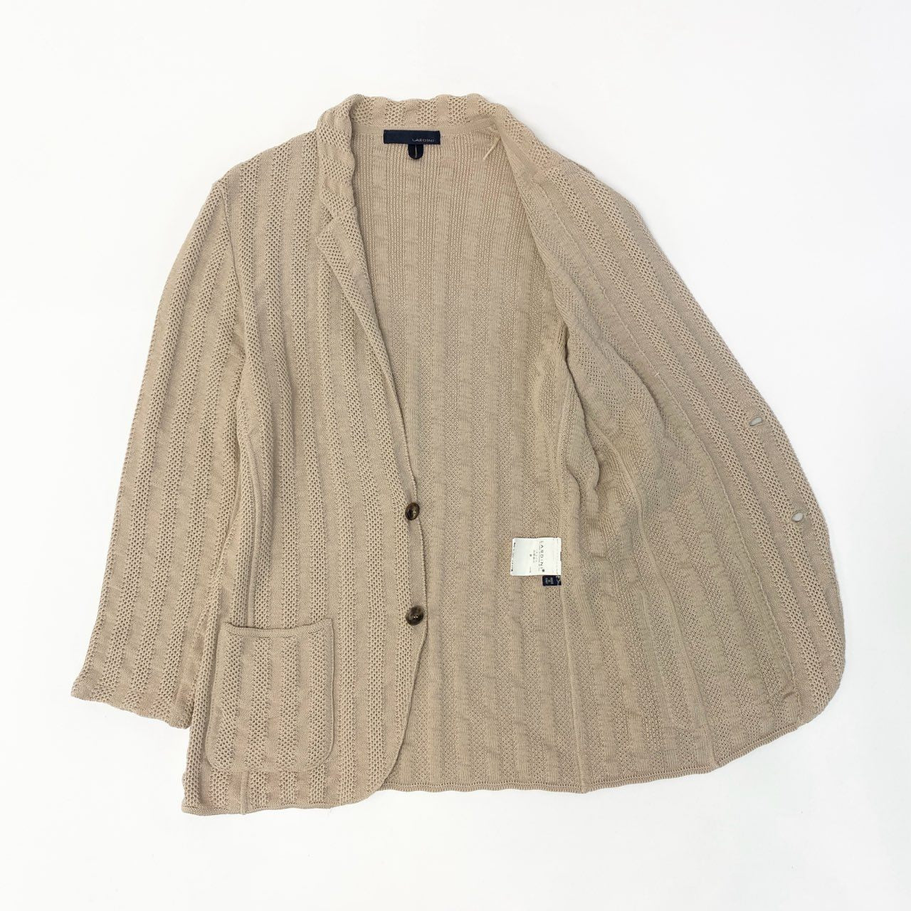 60c6 LARDINI ラルディーニ ニットジャケットカーディガン ニットセーター コットンニット Mサイズ ベージュ コットン100％ メンズ 男性用u02t