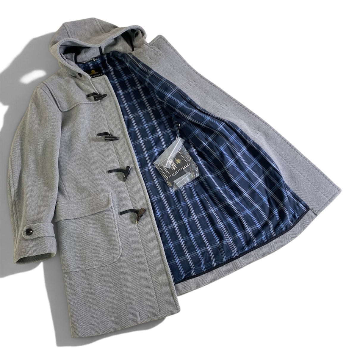 8j26 GRENFELL グレンフェル BAKER LONG ベーカー ダッフルコート トグルボタン 裏地チェック柄 36 ライトグレー メンズu02t