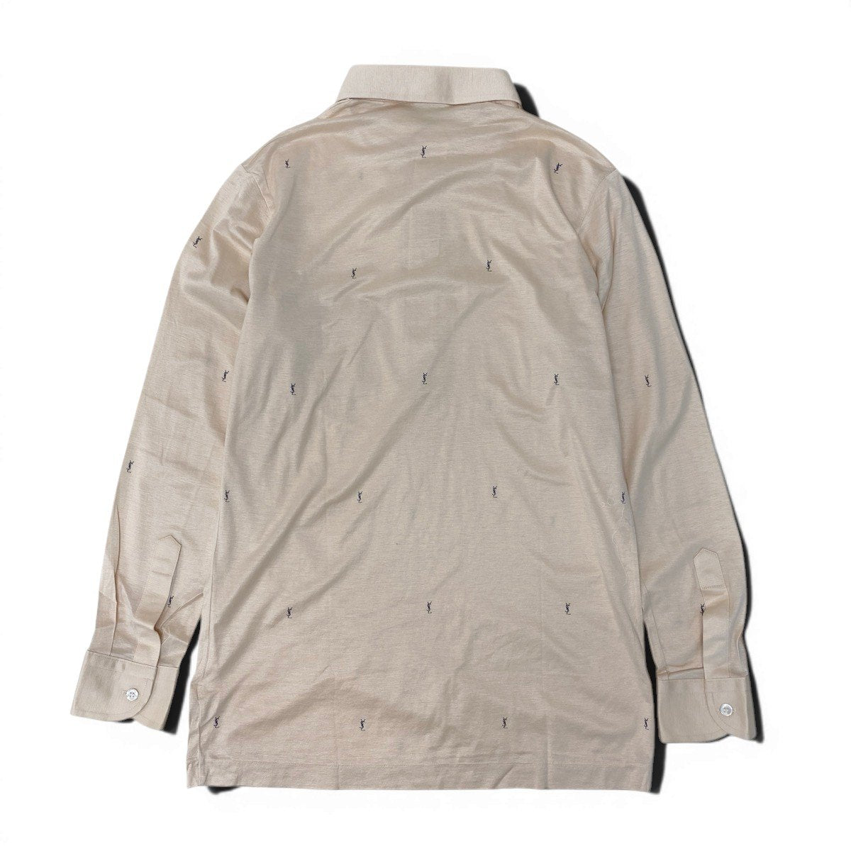 41g18 YVES SAINT LAURENT イヴサンローラン YSLロゴ 長袖ポロシャツ サイズM ベージュ コットン100％ メンズ 紳士服o07t