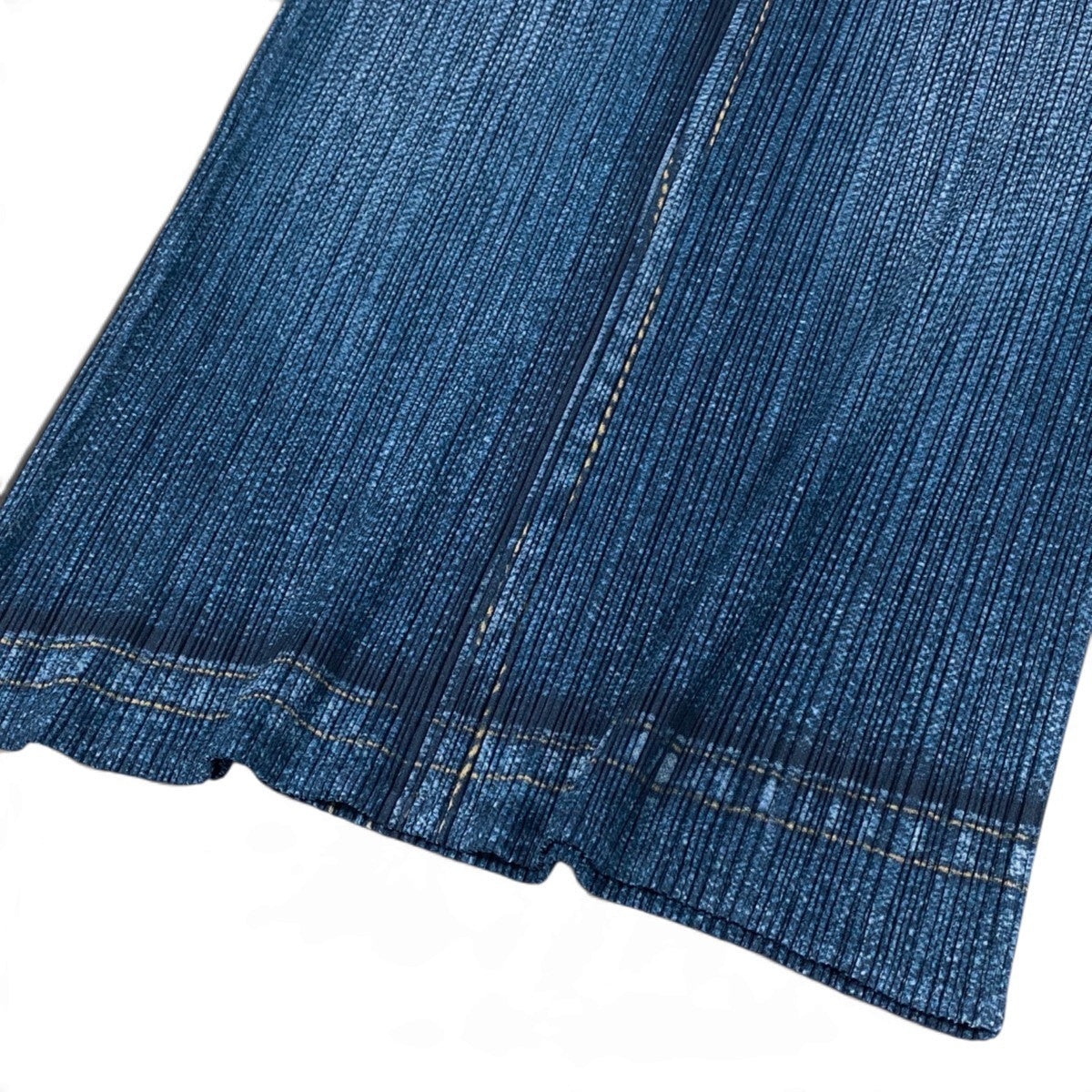 Aj15 【美品】 PLEATS PLEASE プリーツプリーズ デニム転写プリントスカート PP41-JG923 サイズ3 ブルー ポリエステル100％ レディースu02t