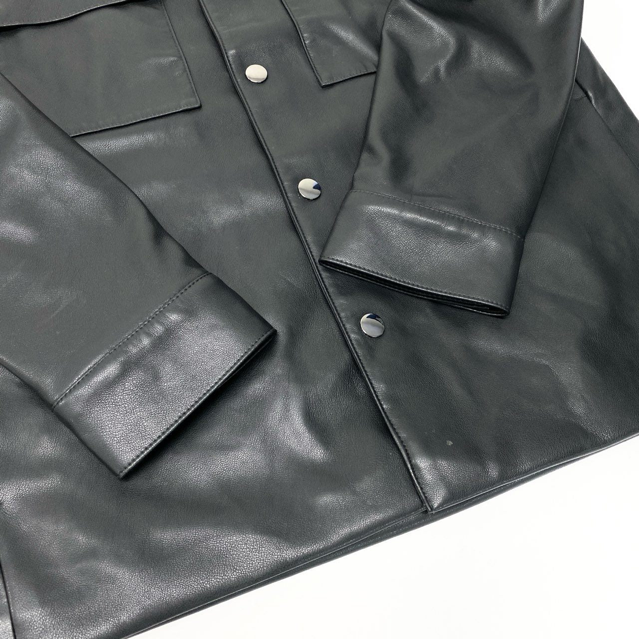 35c20 Calvin Klein Jeans カルバンクライン フェイクレザー シャツジャケット ジョングク着用商品 S ブラック メンズu02t