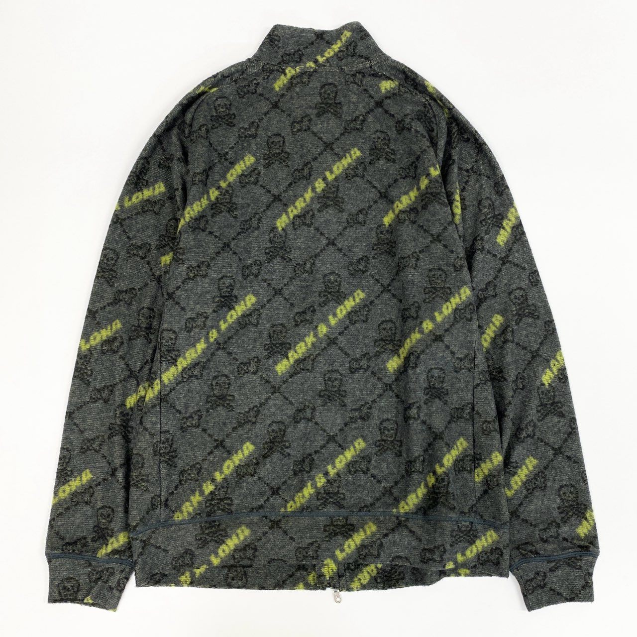 14j3 《美品》MARK＆LONA マークアンドロナ ダブルジップ ニットジャケット ゴルフウェア 総柄 MLM-2C-AD06 48サイズ グレー イエロー メンズo07t