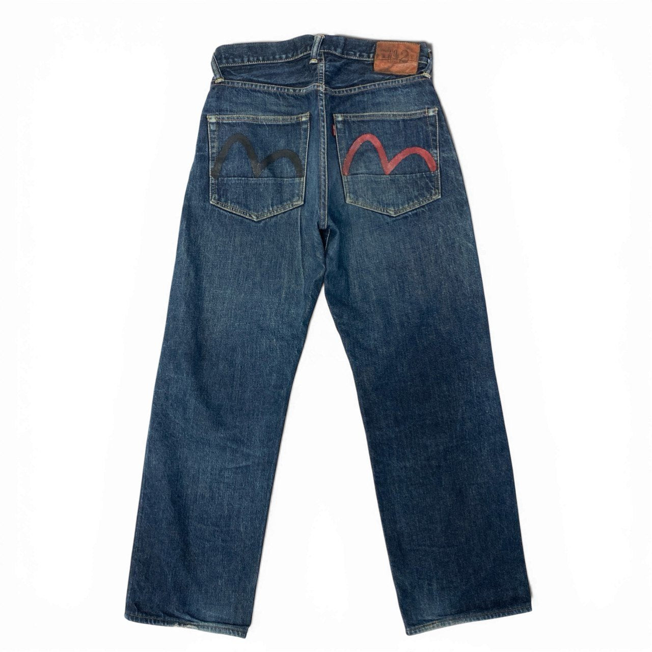 60c6 EVISU エヴィス No2 カモメ デニムパンツ サイズ30 インディゴ ブラック レッド ジーンズ DENIM PANTSt18r