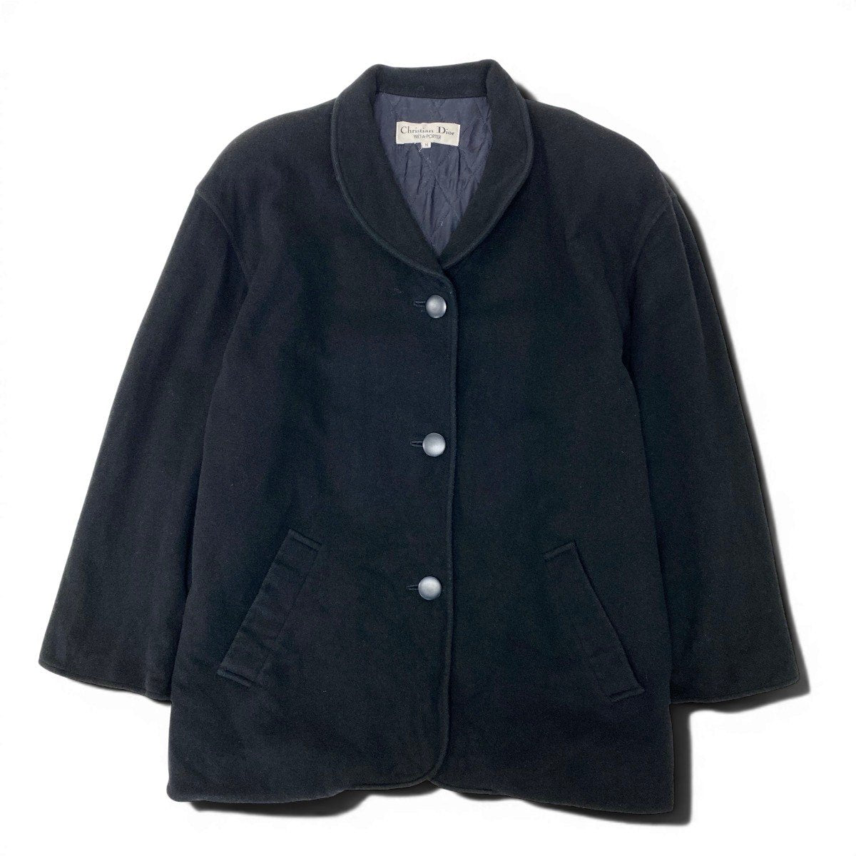 Ef25 Christian Dior クリスチャンディオール 中綿ウールコート ハーフコート サイズM ブラック レディースo07t